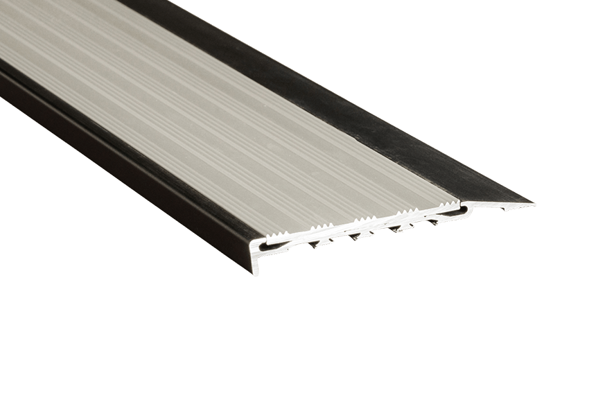 Venturi Stair Nosings Black Aluminium with Silver Corrugated Insert